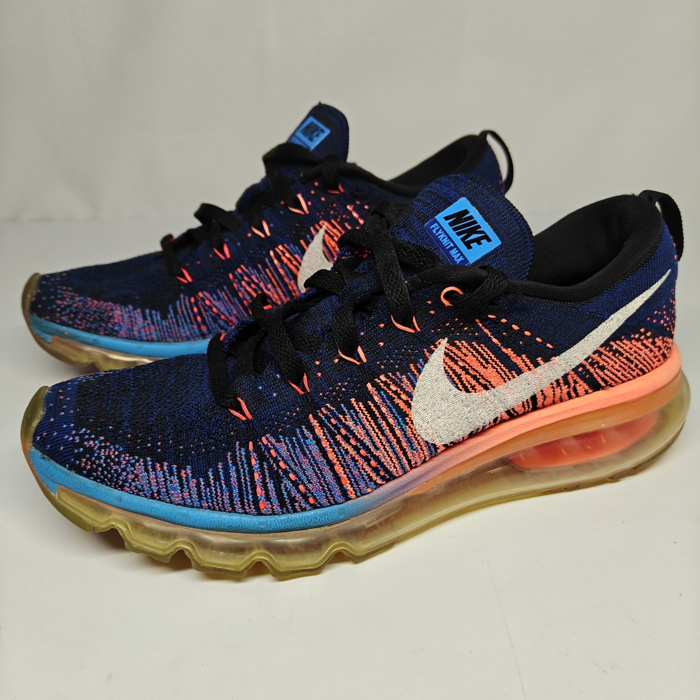 Size 8 US Men's Nike Flyknit Max running shoes  Blue Glow Bright Mango ( Unisex)